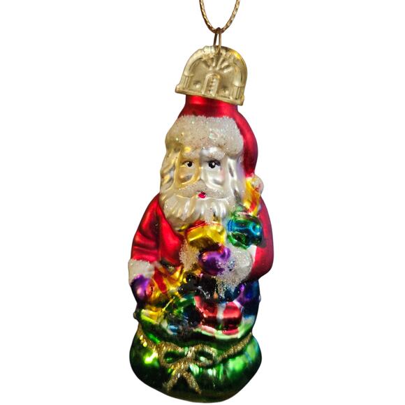 Thomas Pacconi Glass Santa Ornament 3" Hand Blown Poland Rainbow Bag - Picture 1 of 6